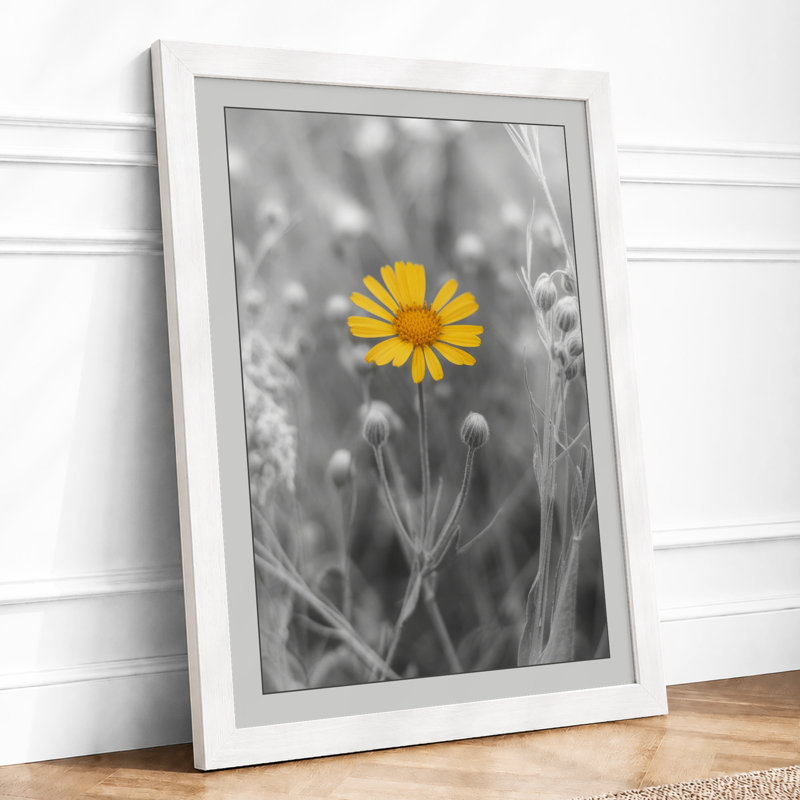 Solitary Yellow Bloom Modern - Framed Print, A4 - 29.7 x 21.0 cm, White