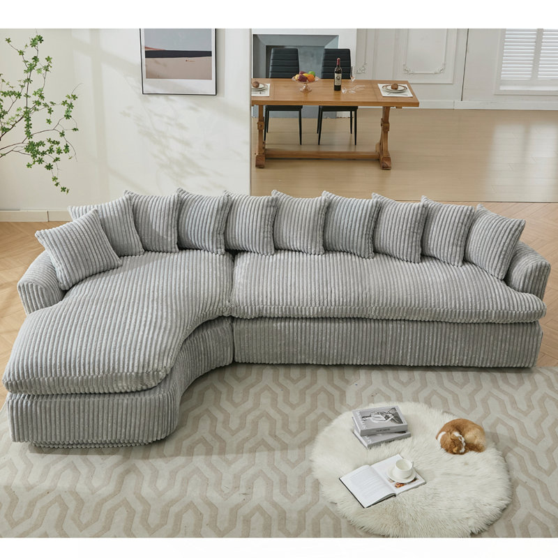 Élégant canapé modulaire incurvé avec mousse de haute qualité et dix coussins, Gris
