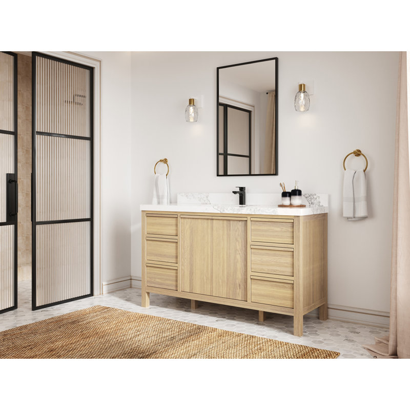 Elizabeth Oak 60 In. W X 22 In. D Single Sink Bathroom Vanity With 2 In. Quartz, Berkshire Brass
