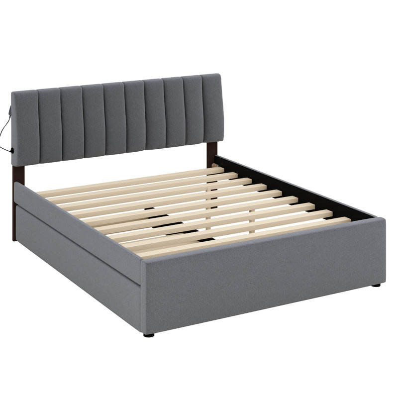 Upholstered Panel Bed, Gray