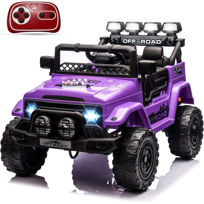 Camion électrique 12V pour enfants, voiture télécommandée avec musique, lumières DEL et pneus à roulement, 2 modes de vitesse