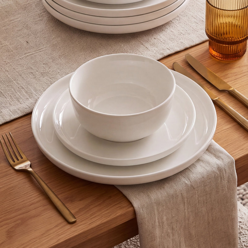 12-Piece Ceramic Dinnerware Set, White