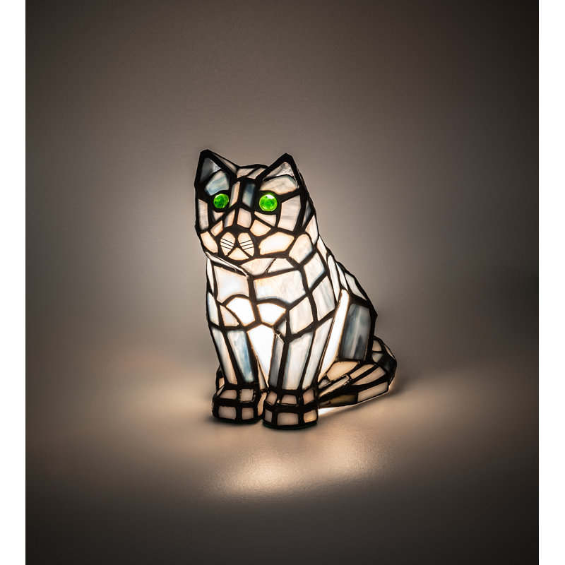 Charming Noir 1-Light Black Stained Glass Cat Shelf Accent Lamp