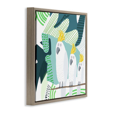 Whimsical Patterned Cockatoo  Framed Floater Canvas Wall Art by Carla Daly