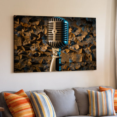Canvas A Vintage Microphone Stands Prominently In The Foreground Showcasing Its Wall Art Metallic Texture With A Patina Of Rust And Canvas Wall Art