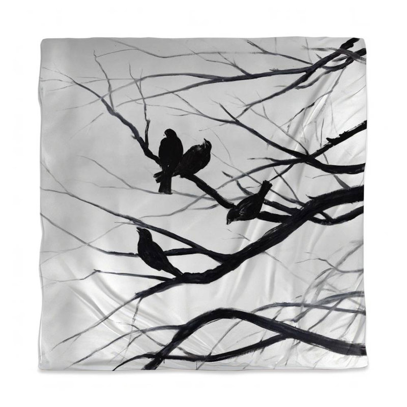 Monochrome Trees Duvet Cover | Birds & Branches Silhouette
