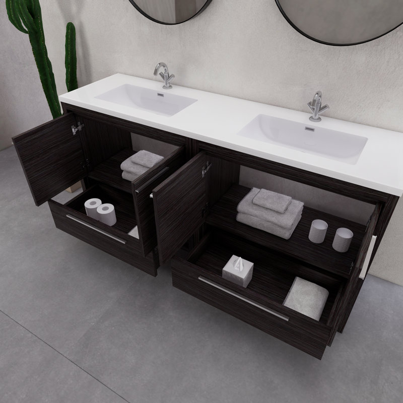 Ensemble de meuble-lavabo double 72 po Eden, Gris foncé