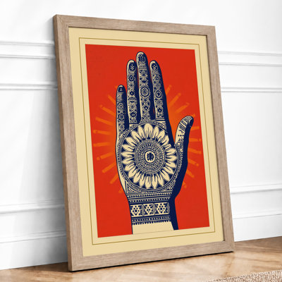 Decorated Hand in Blue Boho - Framed Print