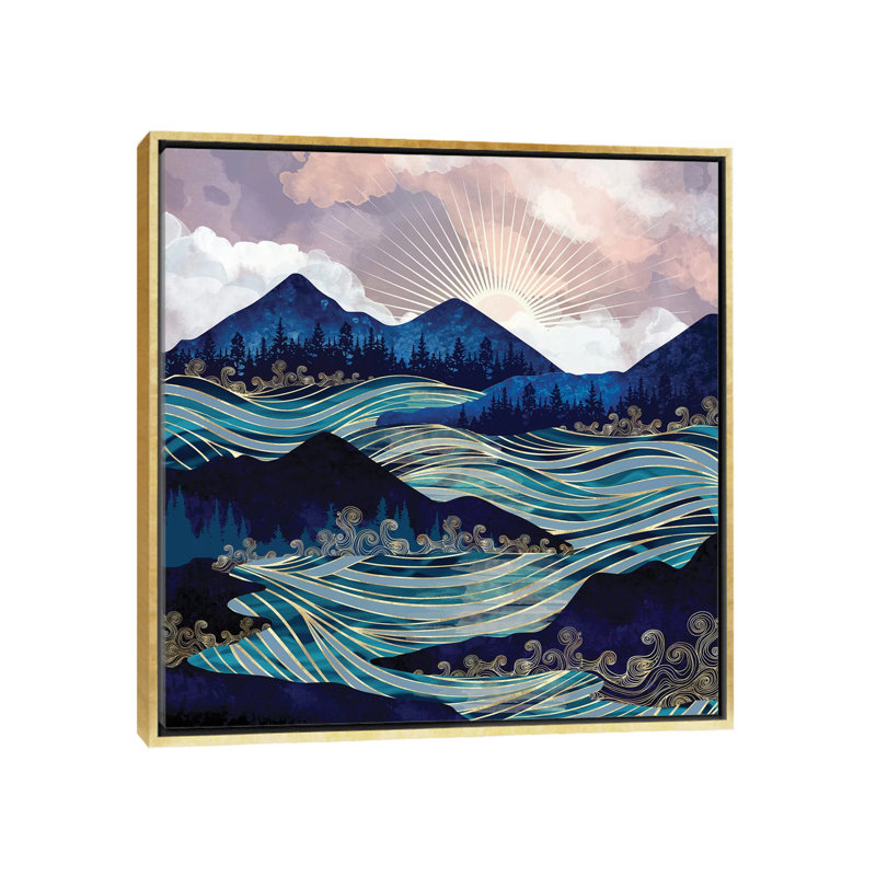 Ocean Sunrise - impression d'art graphique, H 18 po x l 18 po x 1,5 po, Aucun mat, Toile encadrée d'or