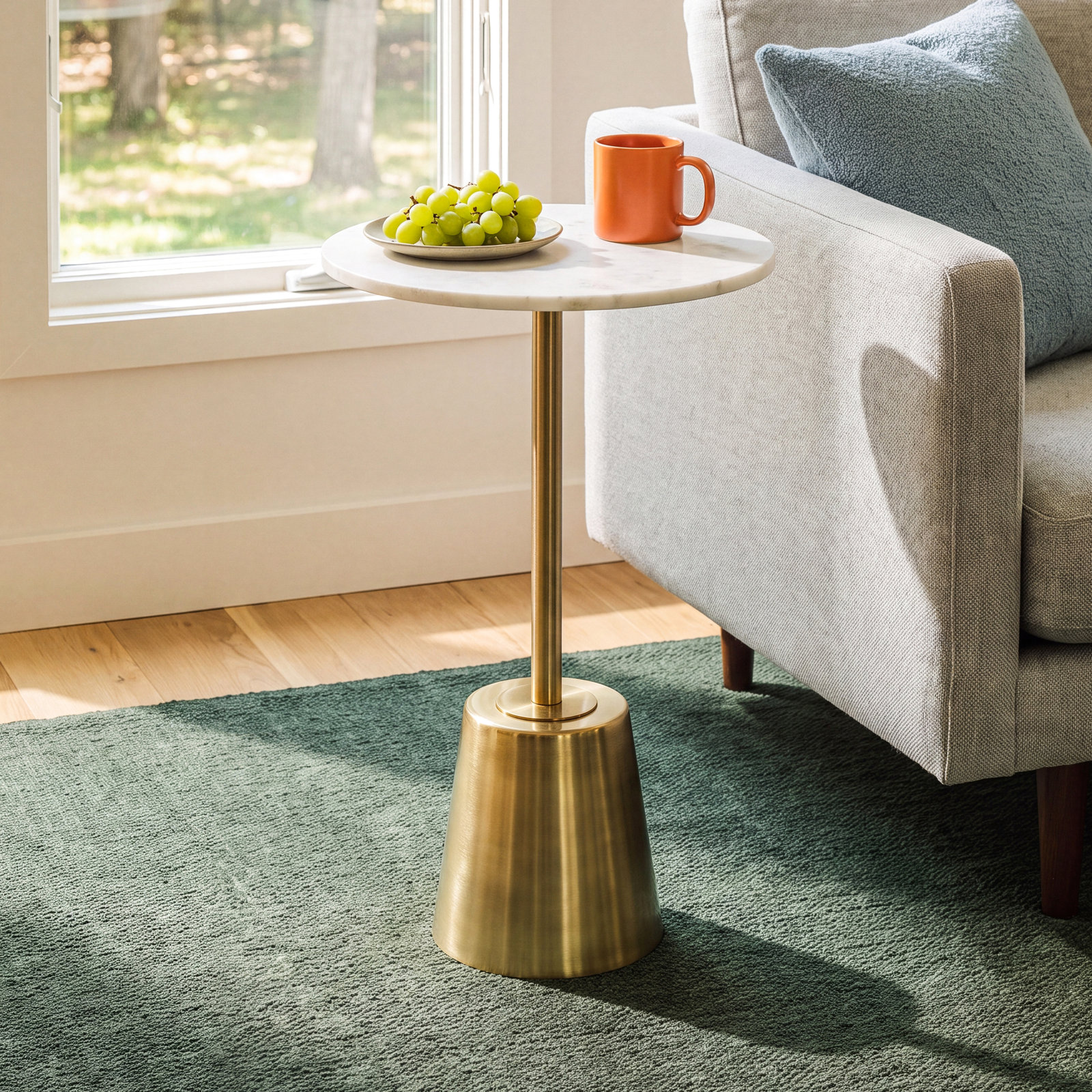 Cemil End Table, Gold, White, 23.25" H x 14" W x 14" D