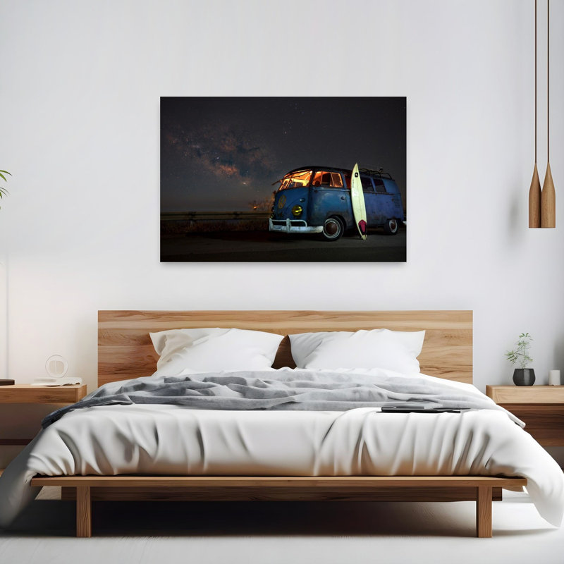 Affiche murale Surf Van sous les étoiles, paysage d'été rétro paisible et classique, H 40 po x l 60 po