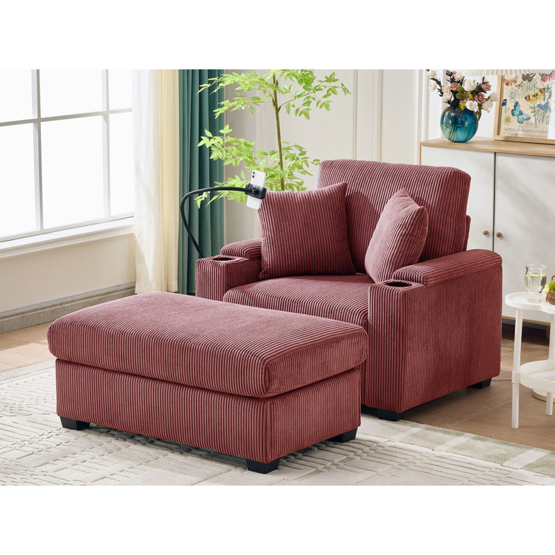 Chaise longue en velours de 41 po avec repose-pieds, Rose