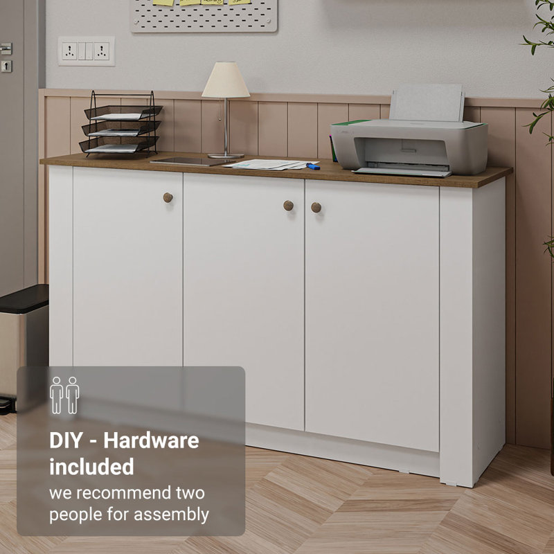Armoire de rangement à 3 portes Latitude Run® - Garde-manger pour fournitures de bureau, documents et imprimantes - Blanc