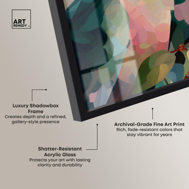 «Parrot Pastel Greens I Shadowbox Print Tropical Decor» par Art Remedy, Noir, H 21 po x l 17 po