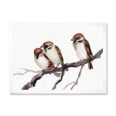 Trois moineaux sur une branche - peinture sur toile
