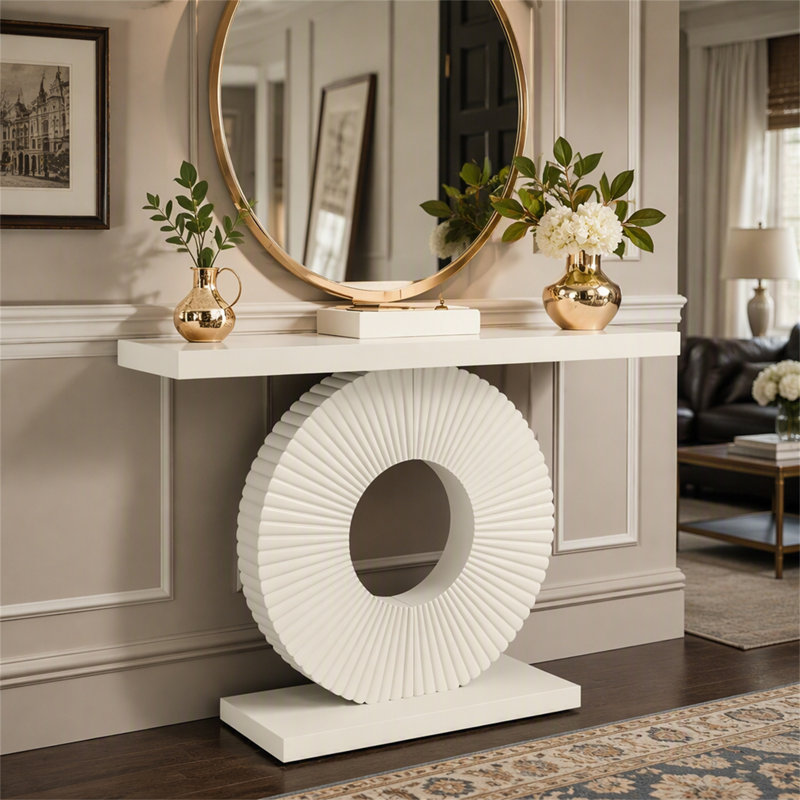 Canapé moderne en bois avec base géométrique, Blanc / Blanc, Blanc / Blanc, White