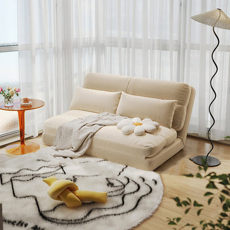 Canapé-lit modulaire en coton et lin blanc crème