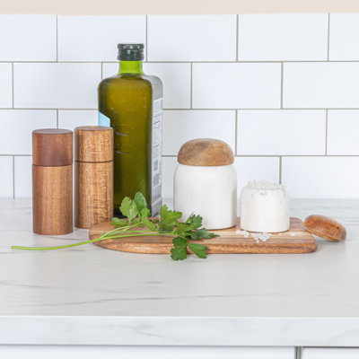 Unique Marble and Mango Wood Pinch Pot Canister with Lid
