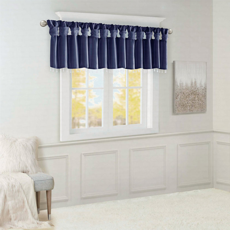 Lightweight Faux Silk Valance With Beads 50X26", Navy