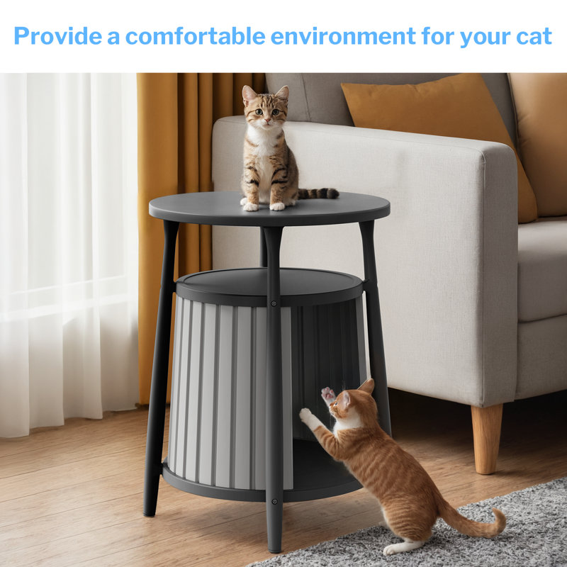 Round Two-tier Side Table With Cat-friendly Features, Gray