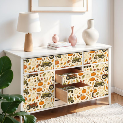 Papier auto-adhésif à peler et coller avec papier peint automnal et citrouilles automnales 17,7 po x 118 po (45 x 300 cm)