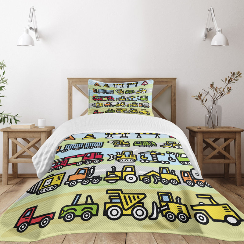 Ambensonne Cartoon Bedspread Excavator Multicolor Multicolor