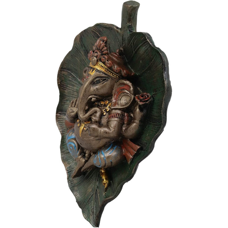 Figurine Ganesha sur feuille de banian Peepal