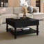 Table basse carrée à plateau relevable cannelé avec rangement caché et ouvert-784332438