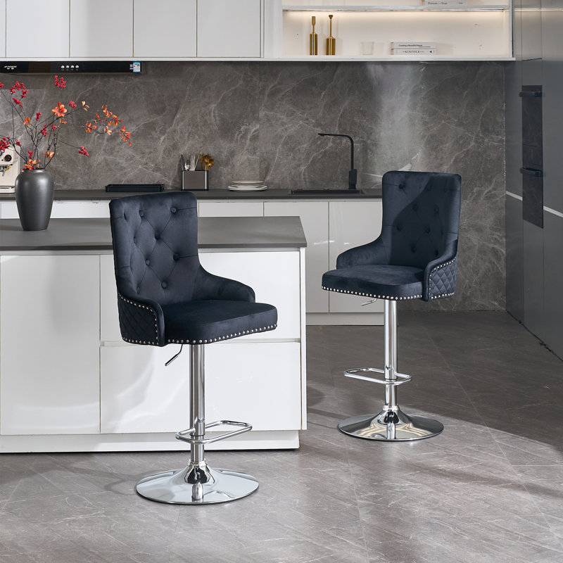 Markfrancis Swivel Upholstered Adjustable Height Counter Stool with Metal Frame, Black