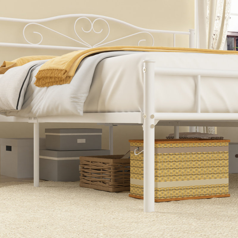 Full Size Metal Bed Frame with Headboard & Footboard, White Modern Farmhouse Platform Bed with with Decorative Victorian Headboard, Mattress Foundation with Heavy Duty Steel Slats Support, No Box Spring Needed, Underbed Storage