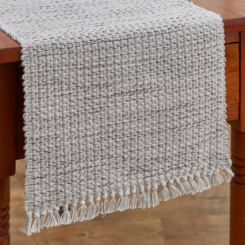 Sheniah Rectangular Table Runner, 36" x 13", Gray/Off-White