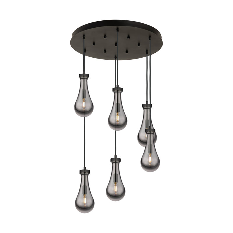 Luminaire suspendu à 12 lumières Edwa, Gris fumée clair, Noir mat