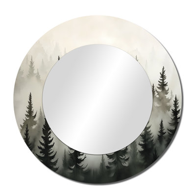 Mountain Forest Pines – Farmhouse Round Wall Mirror, Metal Print