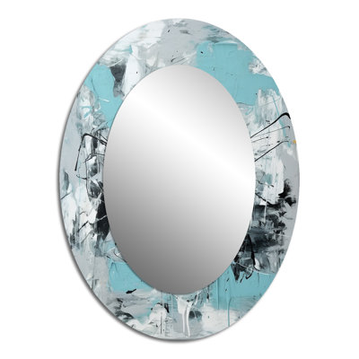 Sérénité subtile en abstrait bleu clair III - Miroir décoratif abstrait ovale sur métal