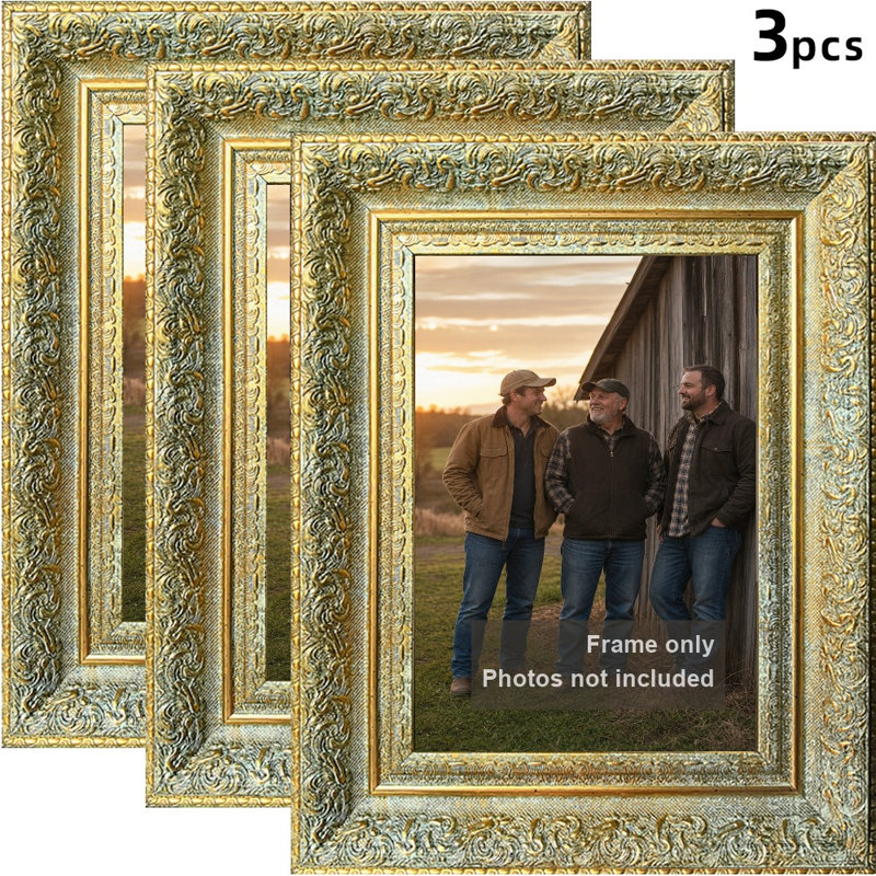 Cadre photo décoratif antique 3 pièces 5 "x 7" avec support de table et crochets muraux