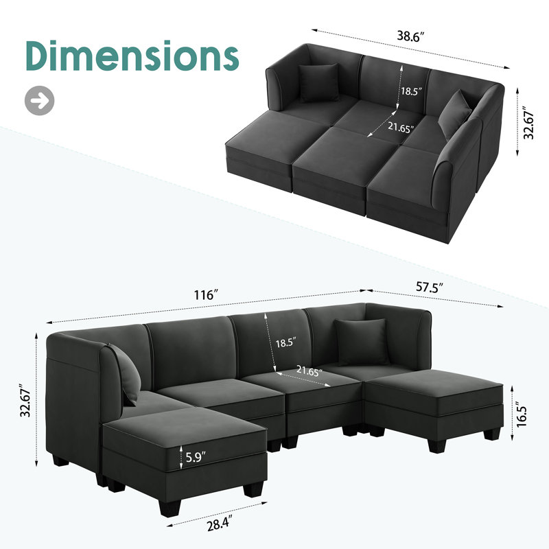 Canapé modulaire 6 pièces Audrye, Gris