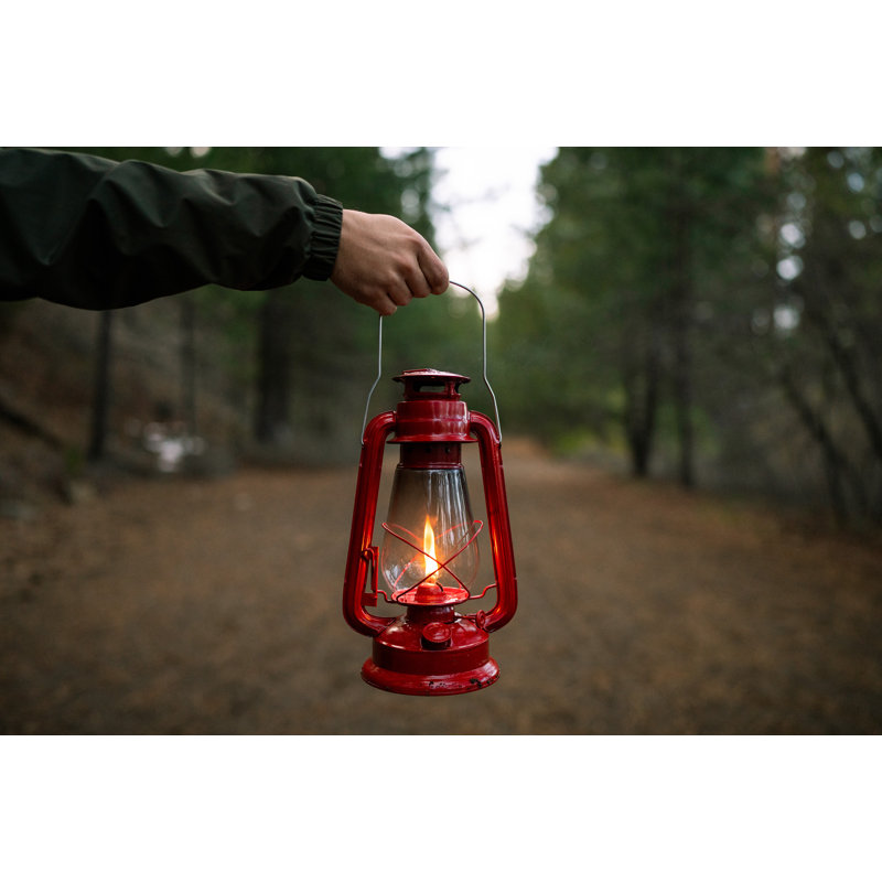 Stansport 12" Red Metal Hurricane Lantern with Glass Globe