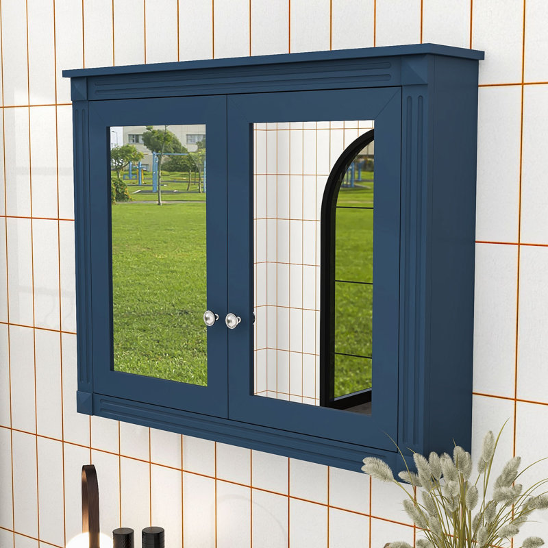 Armoire de salle de bain moderne à miroir - Conception murale avec rangement dissimulé, Blue