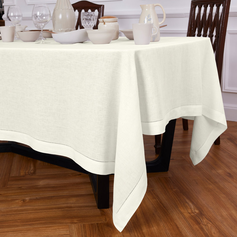 Sonoma Hemstitch - 100% Pure Linen Tablecloth (Prewashed), Ivory, 120" x 70"