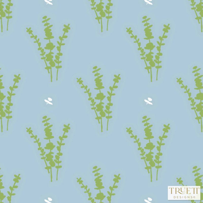 Eucalyptus Luxury Wallpaper, Cellulose/Polyester, Blue/Green/White