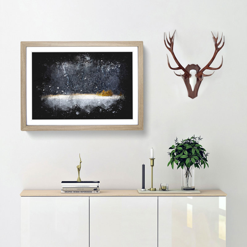 Eibsee Lake In Germany Paint Splash - Framed Print, 62cm H x 87cm W x 2cm D, Oak Framed