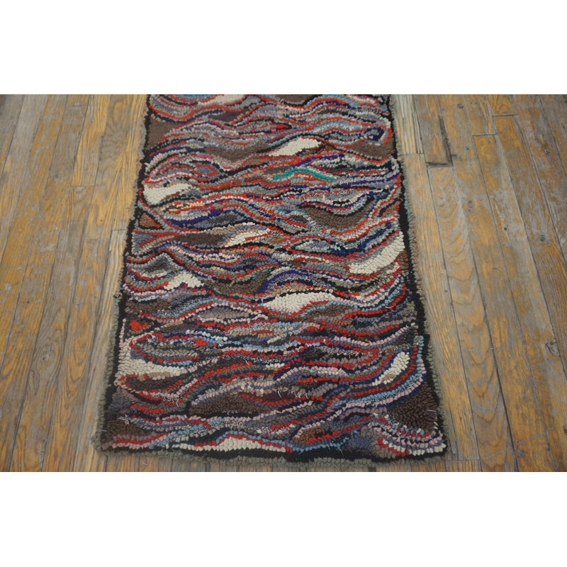 Colorful Antique American Folk Art Crazy Quilt Pattern Long Hallway Runner Rug