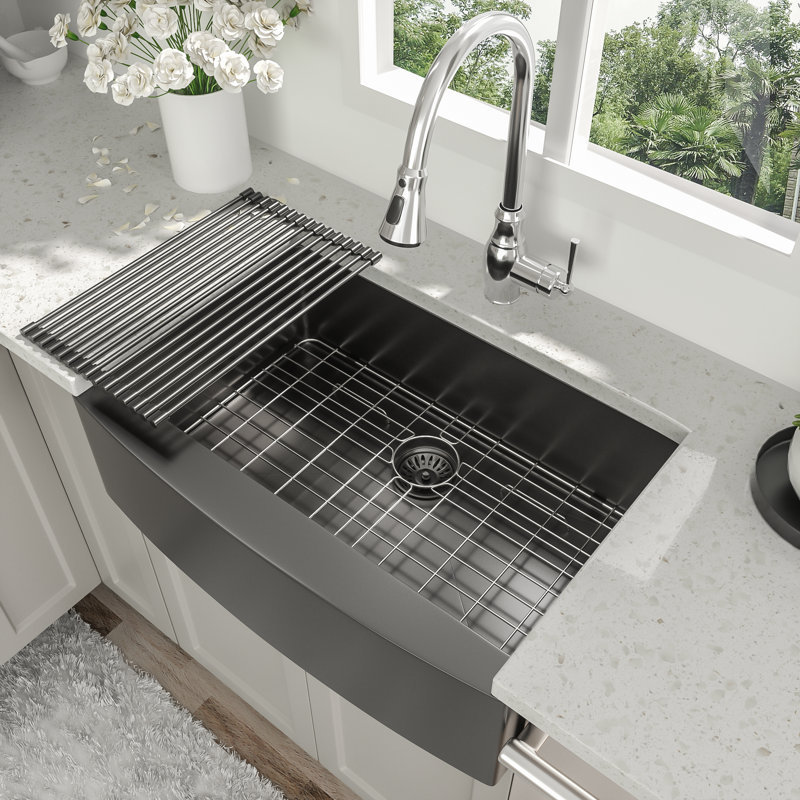 Évier de cuisine simple en acier inoxydable de calibre 16, L 33 po x l 21 po, noir, Noir