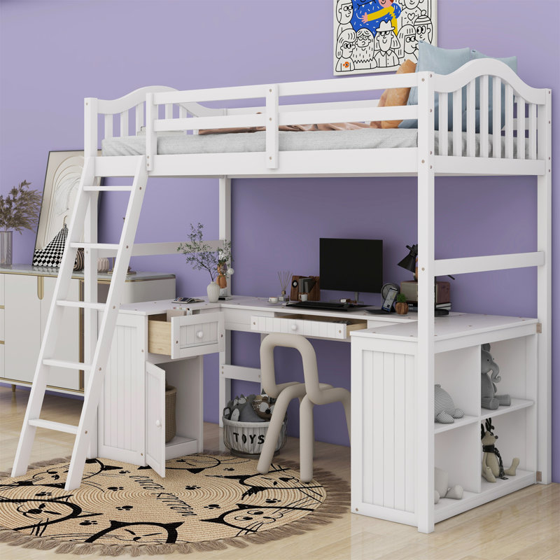 Jalante Twin Loft Bed with Drawers,Cabinet,Shelves and Desk, White