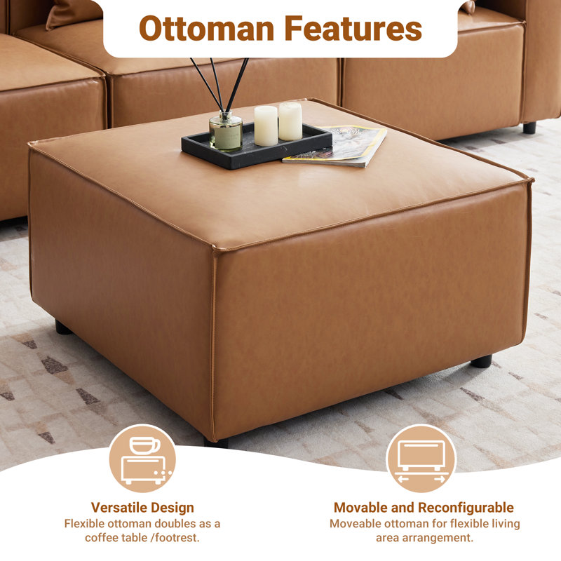 Makassar Upholstered Ottoman Moveable Footrest, Brown
