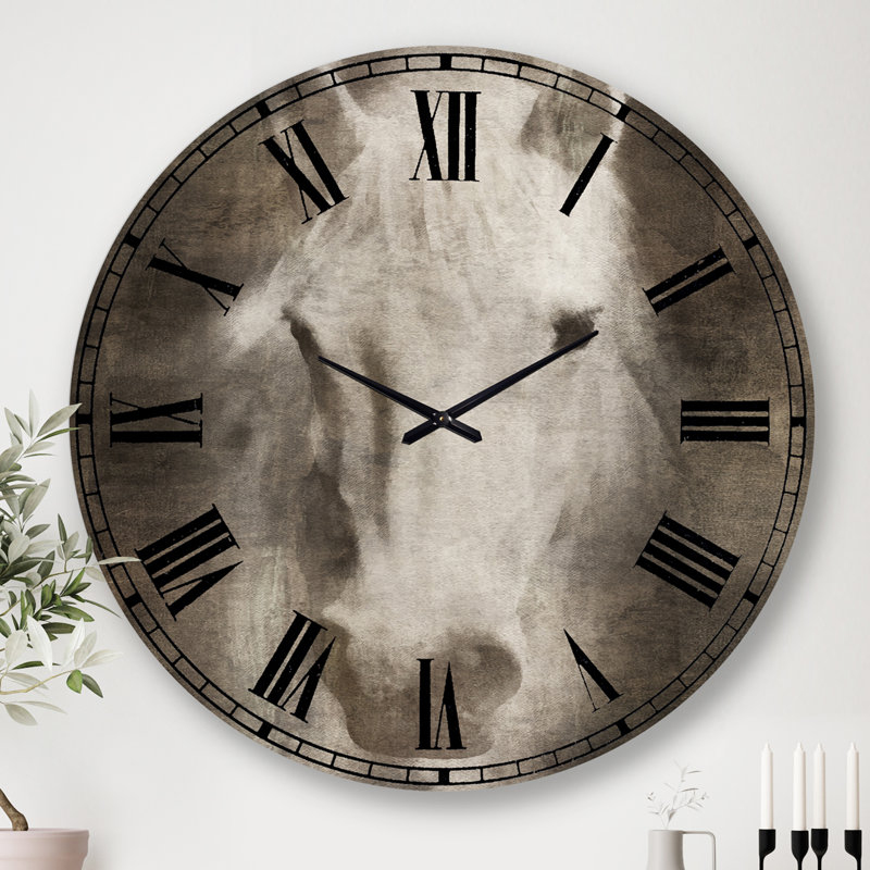 Horloge murale Farmhouse Horse III, Gris, Grand