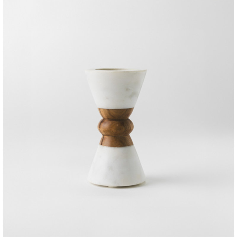 Mela Artisans Heirloom Marble & Acacia Candleholders