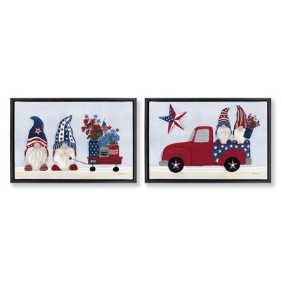  Americana Florals & Gnomes 2 PC Framed Floater Canvas Set by Yvette St. Amant