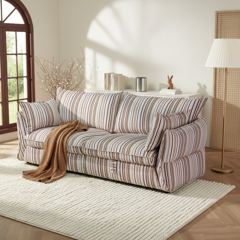 86.6" Storage Sofa with Under-Seat Compartment, Premium Striped Fabric, Easy Assembly, Apartment Friendly for Living Room & Small Spaces