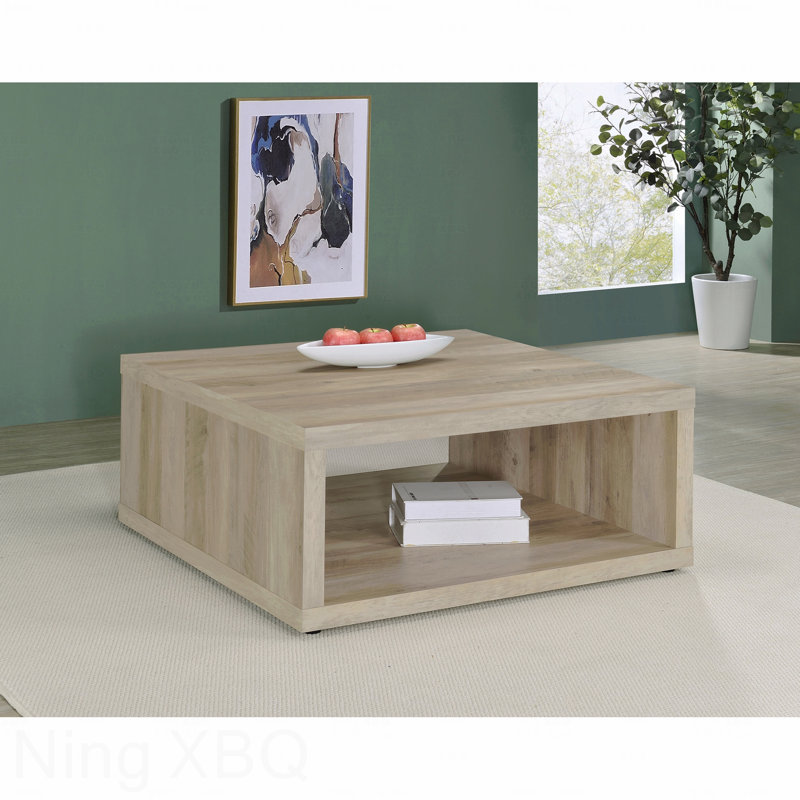 Table basse carrée en bois d'ingénierie vieilli, Naturel